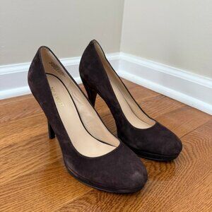 Nine West Brown Suede Leather Round Toe Platform High Heel Pumps Size 8.5M